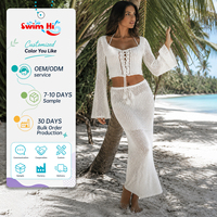 Ensemble 2 pièces OEM de paréos de bain tricotés avec jupe longue portefeuille, extensible, respirant, en crochet, pour la plage, personnalisable avec marque privée