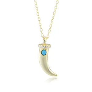 Exquisite 14k gold plating Astrology Sign Clavicle Chain white CZ Crescent Pendant s925 Silver Horn turquoise necklace jewelry