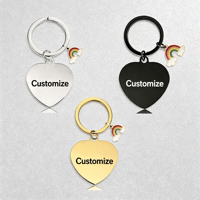 Ywyougang Personalisierter Herzförmiger Haustier-Anhänger Schlüsselanhänger, Edelstahl Blanko Hunde-ID-Tag mit Regenbogen-Charm, Lasergravierbarer Schlüsselring