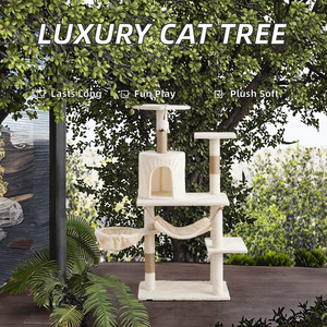 Arbre à chat multi-niveaux de luxe moderne en sisal, avec hamac, condo, poteau à gratter interactif et panier en peluche pour chatons - Product Image 2