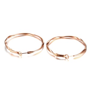 Boucles d'oreilles tendance de qualité supérieure pour femmes, grandes boucles d'oreilles torsadées rondes en acier inoxydable, argentées et dorées - Product Image 4