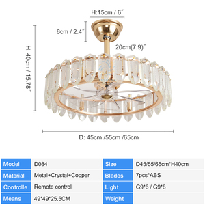 D084 Đèn Chùm Pha Lê Với Fan G9 Bóng Đèn Thay Đổi Độ Sáng Vàng Pha Lê Trần Fan Ánh Sáng Và Điều Khiển Từ Xa Trang Trí Fan Ánh Sáng - Product Image 2