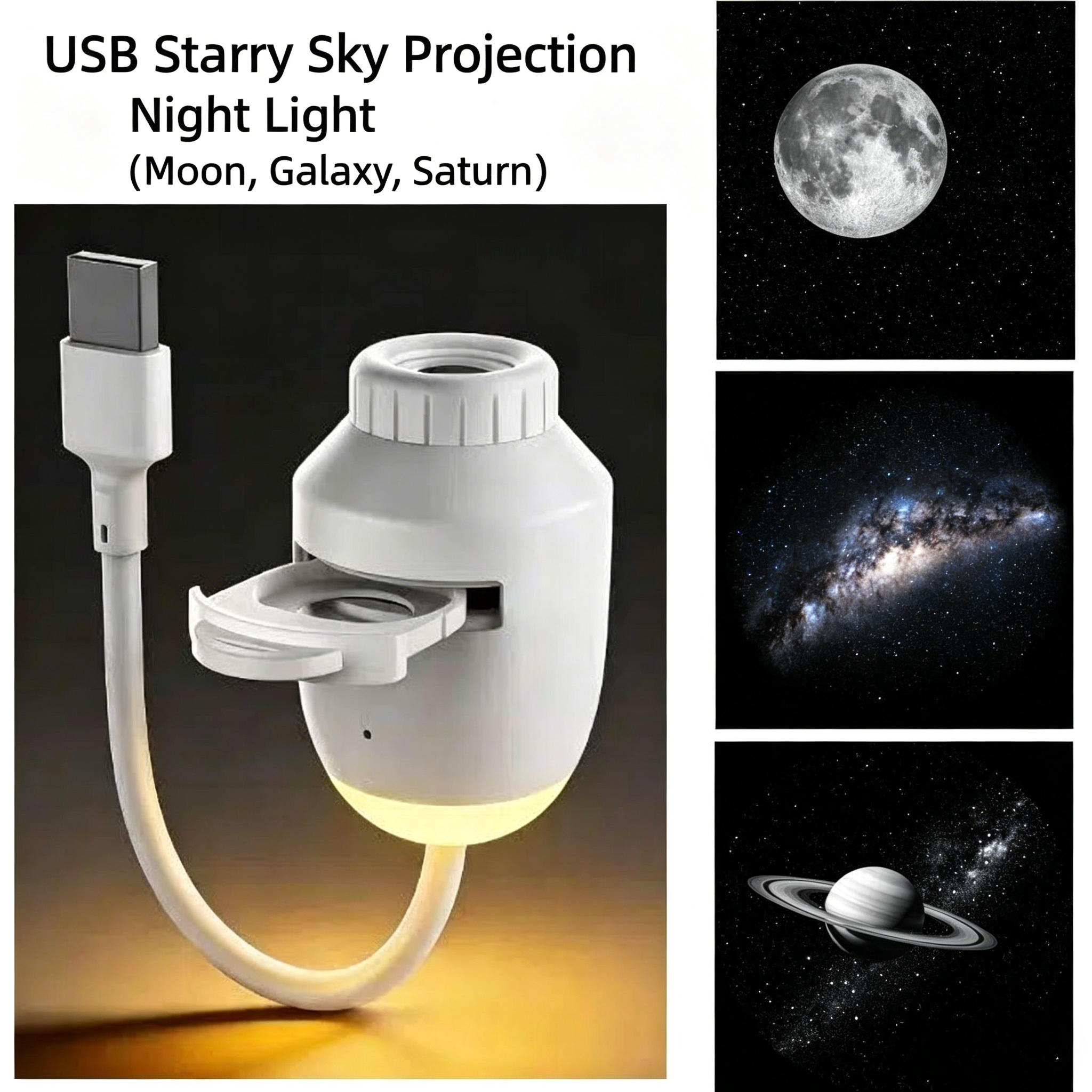 Portable Ultra Clear Mini USB LED Projector Lamp Romantic Galaxy Full Moon Saturn Ambient Night Light for Ceiling Decoration