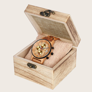 2025 Vintage <span class=keywords><strong>Chrono</strong></span> Acier Inoxydable Olive Wood Grain Montres pour Hommes - Product Image 6