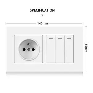 146*86mm Classic PC panel Europe standard French socket with 3 gang 2 way wall switch