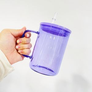 Mugs de camping en verre borosilicate coloré de 17 oz pour sublimation, avec couvercles et pailles en plastique PP colorés – Expédition depuis l'entrepôt américain - Product Image 3