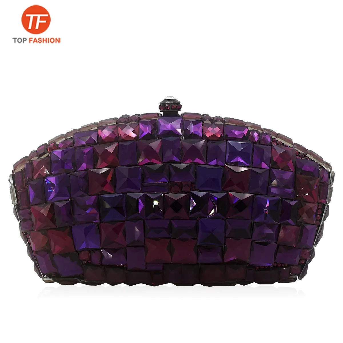 Luxury Women Purple Glass Stone Evening Bag Crystal Rhinestone Clutch Box Hardcase Clutch Purse für Party