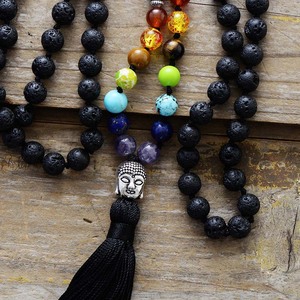 Volcanic Stone 108-Bead Knotted Tassel <b>Necklace</b> 8mm Natural Mala Bead Sweater Chain <b>Long</b> <b>Necklace</b> Unisex Fashion Jewelry - Product Image 3