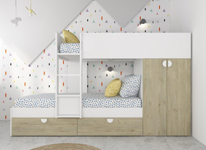 Lit superposé moderne en <span class=keywords><strong>bois</strong></span> bicolore pour enfants avec échelle, tiroirs sous le lit, mini-armoire, rangement gain de place <span class=keywords><strong>et</strong></span> design écologique - Product Image 2