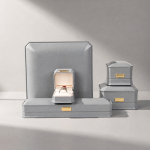 Coffret à bijoux Zebopak en cuir PU gris octogonal avec anneaux et colliers, collection de cadeaux de Noël, vente en gros - Product Image 3