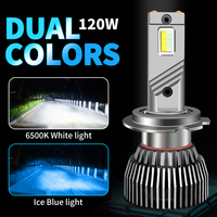 Ampoules de phare LED bicolores 120W Blanc Glace Bleu H1 H3 H7 880 881 pour voiture, phare antibrouillard super lumineux, remplacement OEM ODM