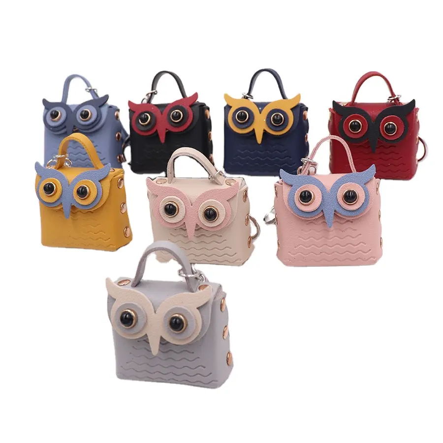 Square The Owl Design Black Yellow Colors Small Pouch Bag Keychain Mini Coin Pouch Keyring for Ladies Women