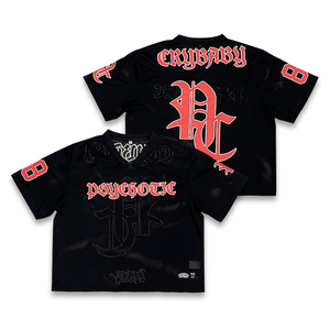 T-shirts de sport surdimensionnés personnalisés en maille Streetwear de coupe courte Boxy maillot de football noir - Product Image 2