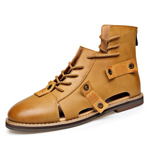 Summer new high-top lace-up Roman <b>sandals</b> with intricate designs, elegant feel, retro style, versatile, back zipper, men’s shoes - Product Image 3
