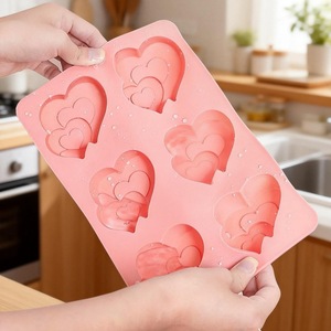 Double Heart <b>Silicone</b> Mold 6 Cavity Oven Safe <b>Baking</b> Tool For Cake Dessert Chocolate Molding - Product Image 4