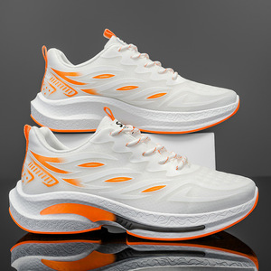 Chaussures de course athlétiques légères pour hommes, tendance, blanches et <span class=keywords><strong>orange</strong></span>, avec dégradé flamme, en maille, double couche amortissante et anti-choc - Product Image 1