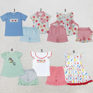 เสื้อผ้าเด็กผู้หญิง china-wholesale-clothing ชุดเสื้อผ้าเด็กพิมพ์ลายแอปเปิ้ลเพนซิลสำหรับกลับไปโรงเรียน เสื้อ กางเกงขาสั้น ชุดเสื้อผ้าสำหรับเด็กผู้หญิง - Product Image 5