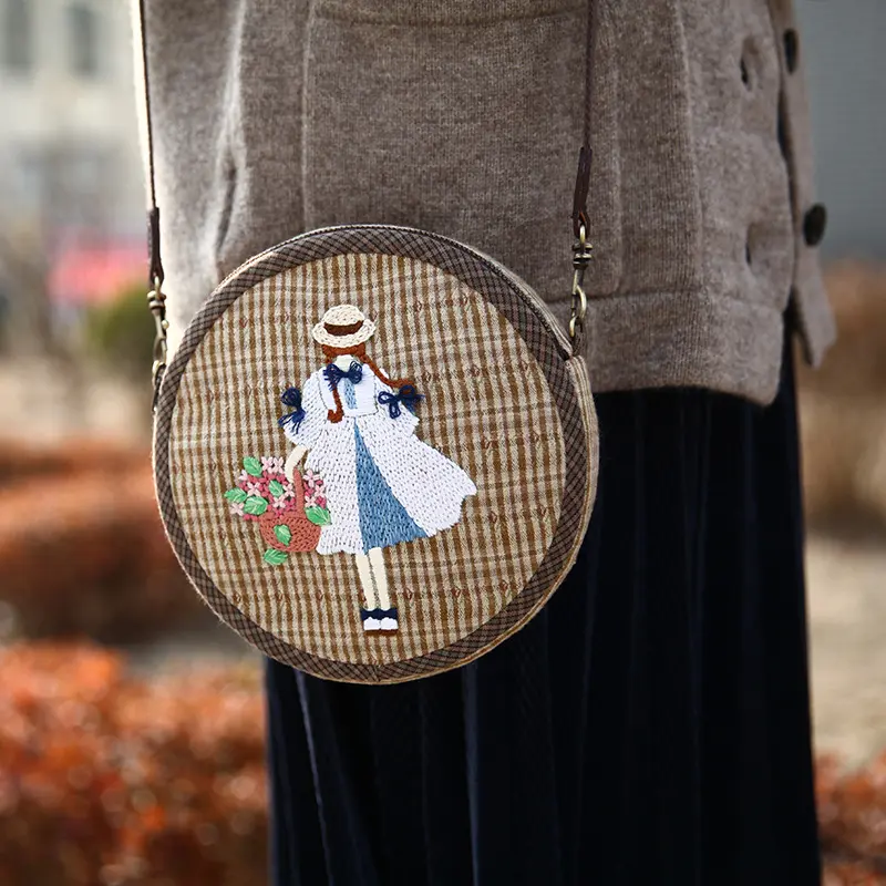 小さな女の子のためのDiy刺Embroideryウエストドラムバッグひまわりパッチワーク手動縫製キットフラミンゴ刺Embroideredクロスボディバッグ