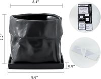 Pot de fleurs en céramique WabiSabi noir mat, fait main, irrégulier et incurvé, pour petites plantes vertes, décoration de table pour chambre et salon