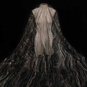 Venta caliente oro punto brillo punto brillante tela de encaje velo de novia para vestido de novia - Product Image 4