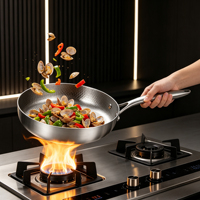Wok en acier inoxydable de qualité alimentaire (non revêtu/antiadhésif) finition martelée haut de gamme design à côtés droits 24 cm pour cuisinière à gaz