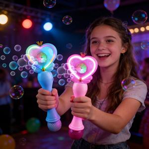 트렌딩 상품 10홀 하트 네온 버블 자동 완드 어린이 생일 파티 부모-자녀 상호작용 버블 도구 - Product Image 3
