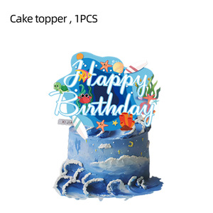 Cá mập xanh bé cá heo đại dương chủ đề trẻ em Cung cấp bữa tiệc sinh nhật-đĩa giấy, cốc giấy, khăn giấy, biểu ngữ trang trí - Product Image 2