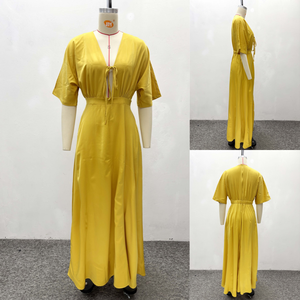 J6520 <span class=keywords><strong>Abito</strong></span> Estivo alla Moda per Donna, Casual e Sexy con Scollo a V e Lacci, <span class=keywords><strong>Mezza</strong></span> <span class=keywords><strong>Manica</strong></span>, Tinta Unita, Vestito <span class=keywords><strong>Lungo</strong></span> da Donna - Product Image 4