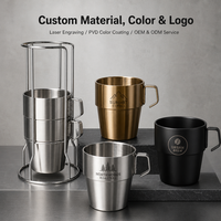 Lot de 4 tasses à café empilables en acier inoxydable de 300 ml (10 oz) à double paroi avec support métallique – Vente en gros directe usine
