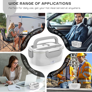 Safe Leak-proof Adults <b>Car</b> Truck Work Travel 110V/<b>12V</b>/24V 60W Warmer Lunch Box Food <b>Heater</b> Electric Tiffin Box - Product Image 3