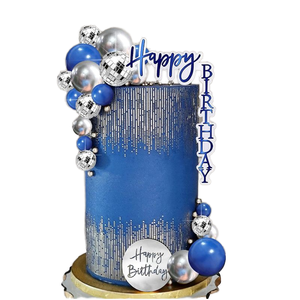 Gâteau Sphérique en Acrylique Joyeux <span class=keywords><strong>Anniversaire</strong></span> Noir Or <span class=keywords><strong>Bleu</strong></span> Disco Décoré pour Bébé Enfants et Adultes Fêtes - Product Image 1
