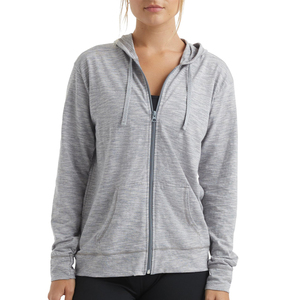 Women's Gray Zip Up Hoodie Full Zip Sweatshirt Cotton Blend Drawstring Side Pockets Ribbed Cuff Casual Streetwear - Product Image 1