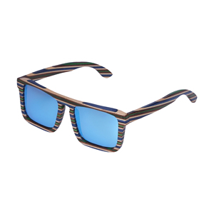 Gafas de Sol de Bambú con Lentes Azules Espejo, Estilo Moderno 2023, Protección UV, Montura con Rayas - Product Image 1