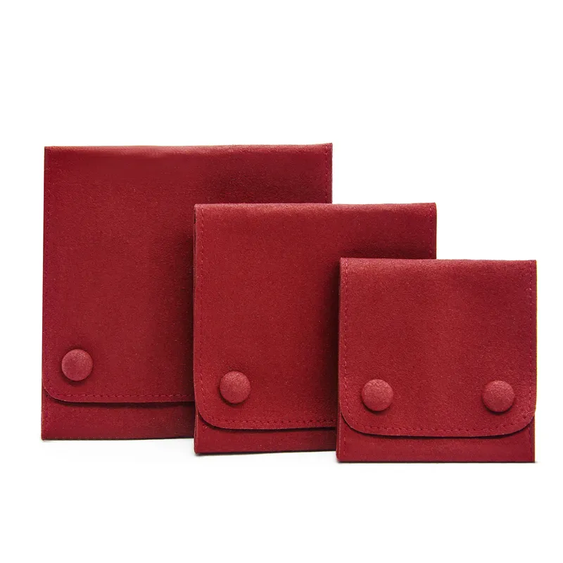 Kırmızı kumaş yapış göbek piercingi kolye kutusu çanta torbalar mikrofiber takı kılıfı bölücü ile