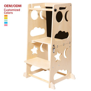 Montessori Toddler Wooden Foldable Kitchen <b>Helper</b> Step Stool Early Educational Equipped with Blackboard for Kids Boys & Girls - Product Image 2