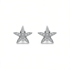 Orecchini a Forma di Stella Marina in Argento 925 con Cristalli e Strass, Taglio Brillante Rotondo, Micro Incastonatura, per Uso Quotidiano, Gioielli Unisex - Product Image 1
