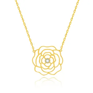 Fashion Gold Pendant Necklace Jewelry Big Flower Charms with AAA CZ Zircon for Women Accessories