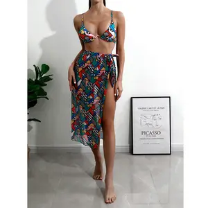 Hot Sale Custom Printing Swimwear Sexy See Through One Piece Bathing Suit Split Body High Waist Swimsuit Cover Up Dresses