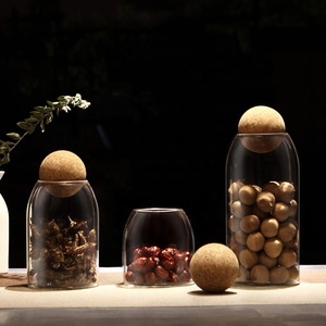 Bocaux en verre pour <span class=keywords><strong>le</strong></span> stockage pots de stockage de nourriture avec couvercle en bois bouchon de boule de liège fait à la main - Product Image 2