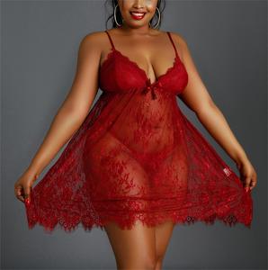Ensemble de pyjamas pour femmes rouges, sexy et romantiques, sous-vêtements en dentelle à taille basse pour femmes - Product Image 3
