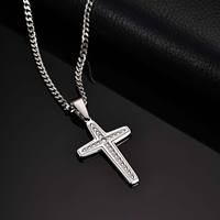 Collier pendentif croix en acier inoxydable plaqué or étanche pour homme, style hip-hop, avec chaîne à maillons et zircon, bijoux de foi chrétienne