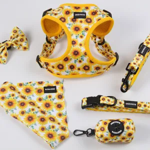 Soft Harness And Leash Dog Custom Yellow Sunflower Metal Double D-ring No Pull Luxury Step In Dog Harnesses Set For Small Dog