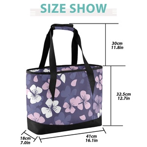 Hawaiian Custom Hau Flower Thermal Lunch Box Shoulder Bags Durable Oxford <b>Material</b> Insulated <b>Cooler</b> Lunch Tote Bag - Product Image 3
