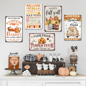 Juego de Letreros Metálicos Vintage con Diseño de Calabazas Otoñales, Decoración Retro de Pared para Otoño y Cosecha, para Cocina de Estilo Rústico y Decoración del Hogar - Product Image 1