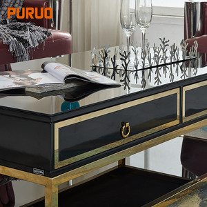 Tavolino da Salotto di Lusso con Piano in Marmo e Specchio, Design in <span class=keywords><strong>Terrazzo</strong></span> Bianco con Cassetto - Product Image 3