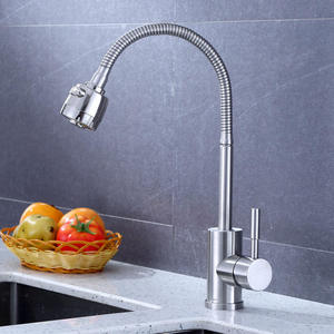 304 stainless steel single-hole cold and hot <b>brushed</b> nickel color two-mode outlet 360°universal rotation kitchen faucet - Product Image 4