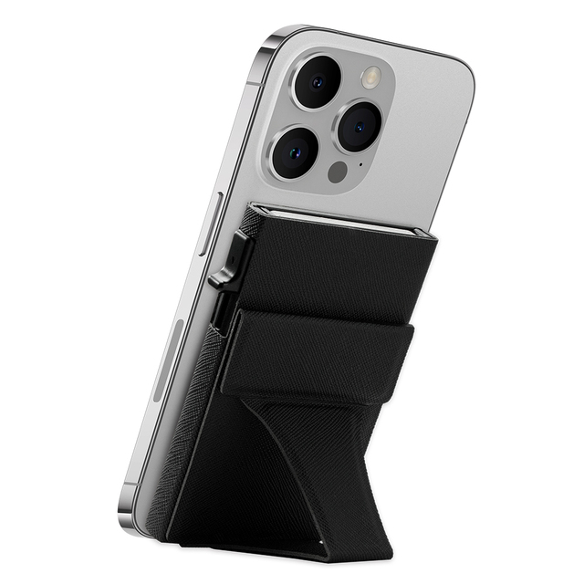Casekey Super Strong Magnetic Bank Credit Card Holder Lightweight Pu Saffiano Leather Automatic Wallet for Cell Phone Stand