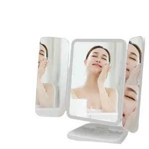 Vanity Led Lighted home Travel Makeup Mirror Desktop Tri-fold Magnified Makeup Mirror With Lights for girl