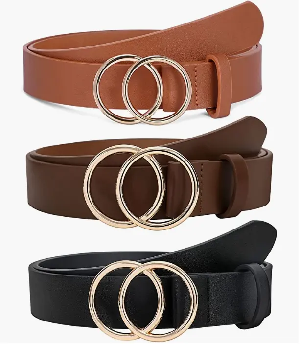 customization hot new trendy sale comfortable fashion Double ring buckle women belts for jeans