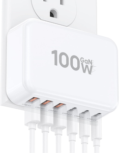 Cargador USB C Multifuncional de 2 Puertos <span class=keywords><strong>para</strong></span> Teléfono, Laptop y Tablet, Adaptador de Carga GaN de 100W, Cargador <span class=keywords><strong>para</strong></span> Cámara con Protección OVP/OCP, Estación <span class=keywords><strong>para</strong></span> Exteriores - Product Image 1